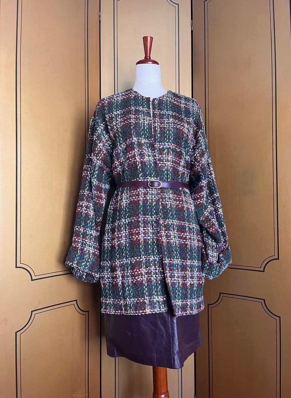 Vintage knitted plaid coat, size L